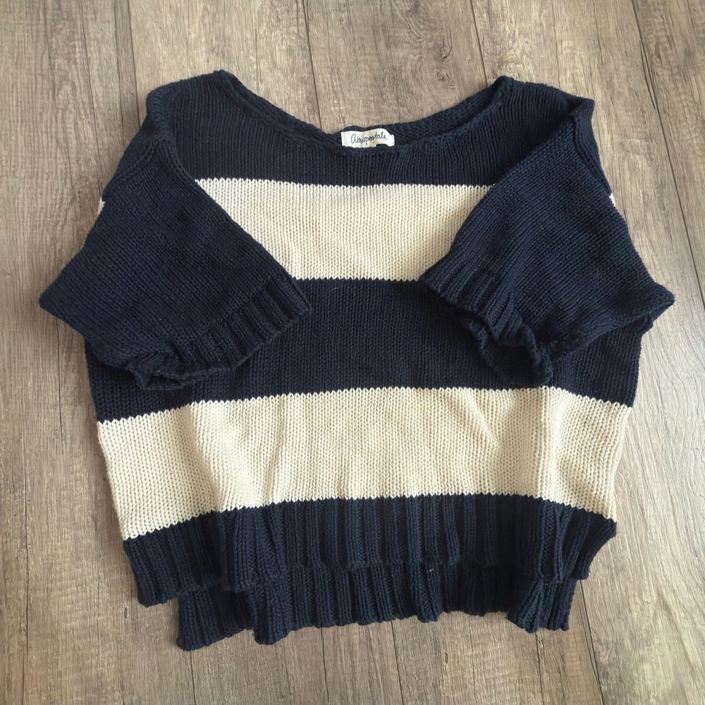 Navy and Cream Striped Knit Sweater